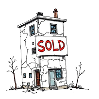 Dilapidated house with SOLD sign
